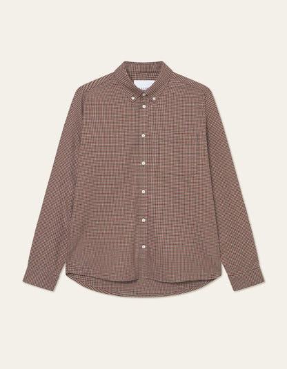 Les Deux Konrad Check Flannel Shirt Teak Brown