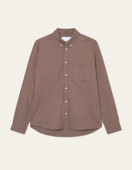 Les Deux Konrad Check Flannel Shirt Teak Brown