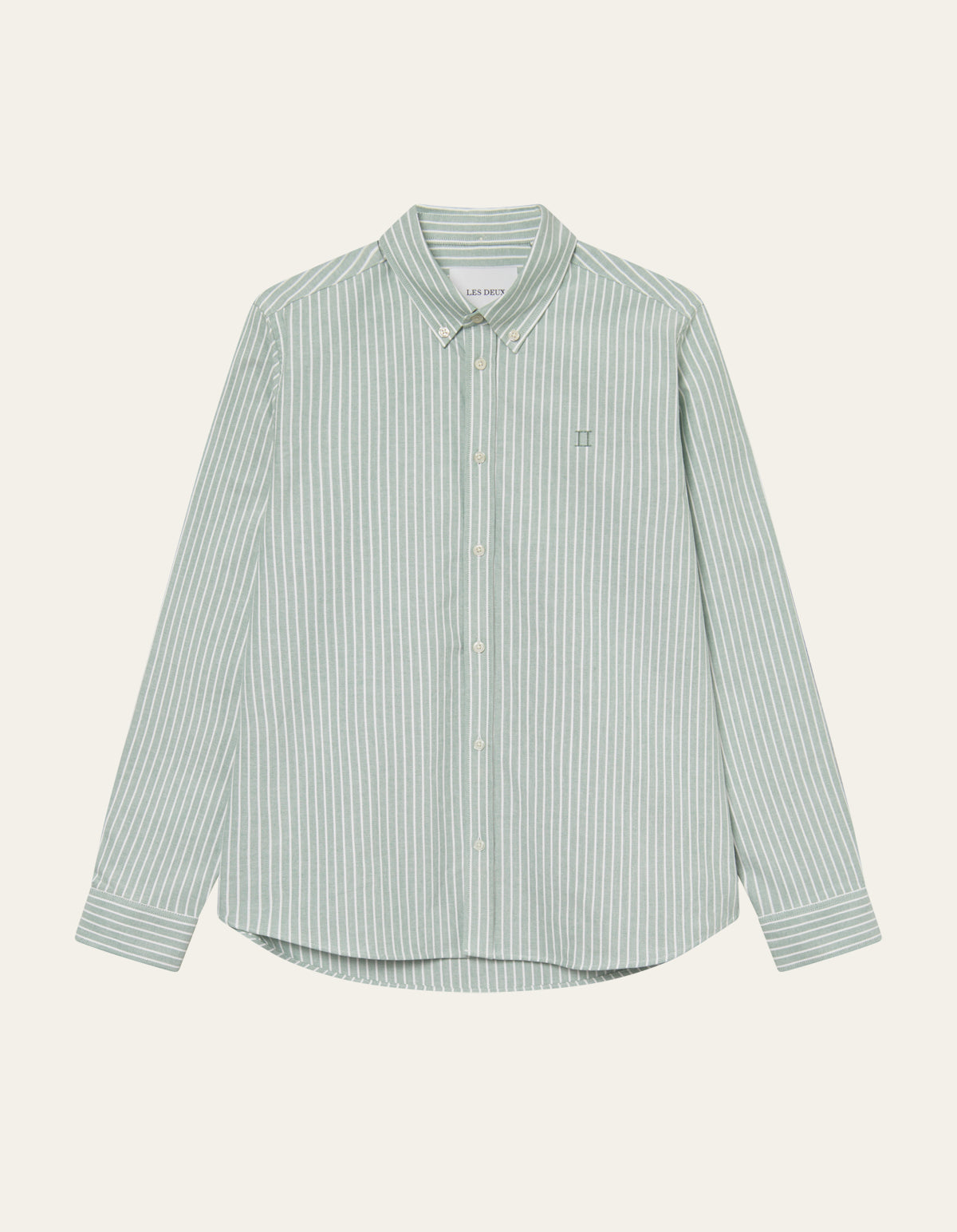 Les Deux Konrad Striped Oxford Shirt Juniper Green