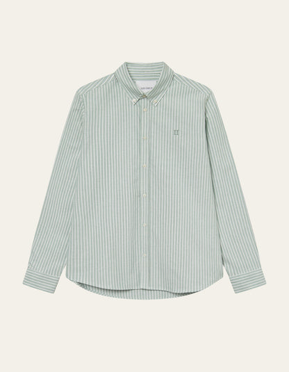 Les Deux Konrad Striped Oxford Shirt Juniper Green