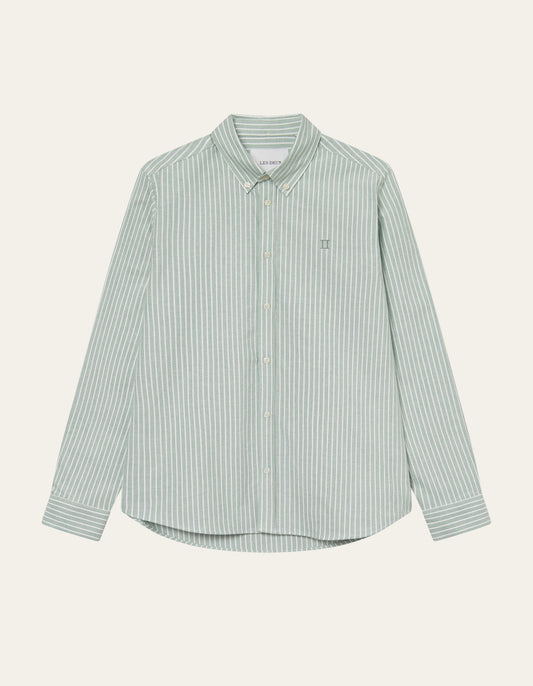 Les Deux Konrad Striped Oxford Shirt Juniper Green