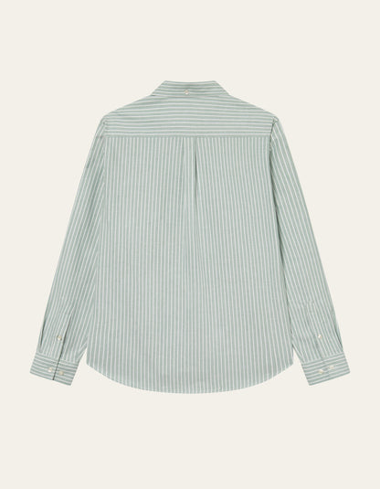 Les Deux Konrad Striped Oxford Shirt Juniper Green