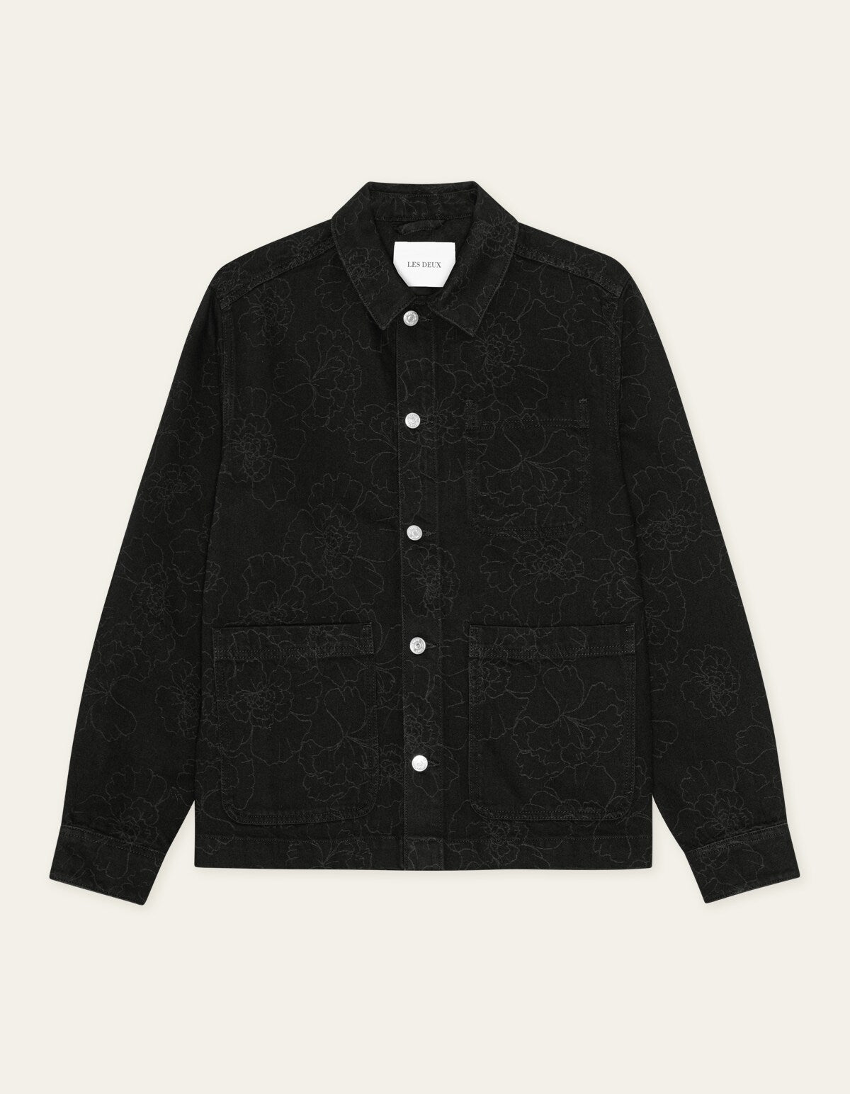 Les Deux LAYTON AOP DENIM OVERSHIRT Black