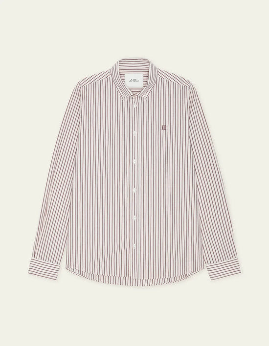 Les Deux LIGHT OXFORD STRIPED SHIRT Chocolate Truffle Red — Les Deux