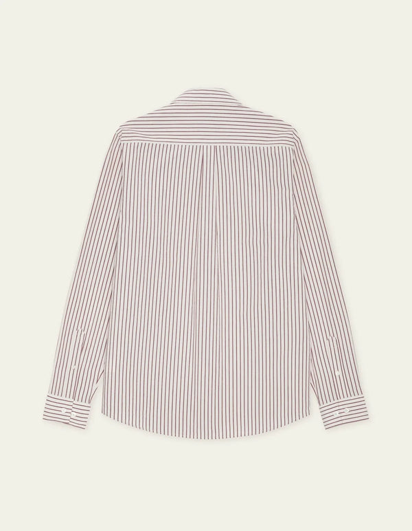 Les Deux LIGHT OXFORD STRIPED SHIRT Chocolate Truffle Red