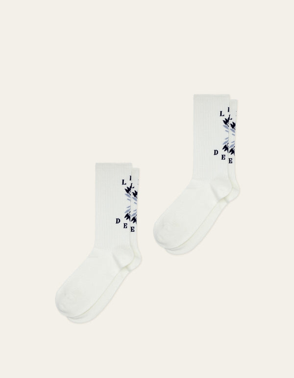 Les Deux LOGO FLOWER SOCKS 2 PACK White — Les Deux