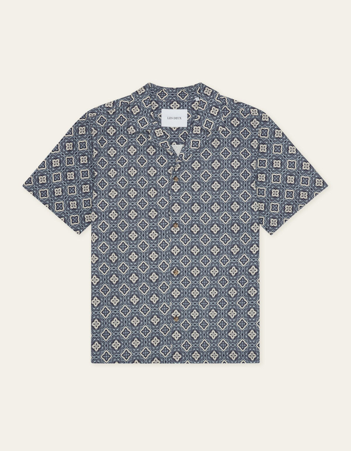 Les Deux LUKAS ARABESQUE AOP S/S SHIRT Blue Fog
