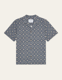 Les Deux LUKAS ARABESQUE AOP S/S SHIRT Blue Fog