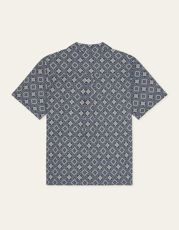Les Deux LUKAS ARABESQUE AOP S/S SHIRT Blue Fog