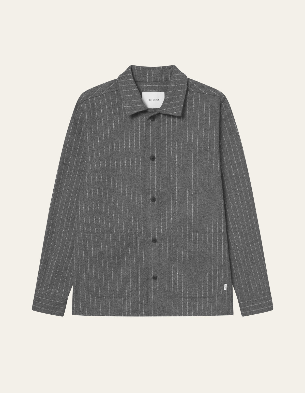 Les Deux Layton Pinstripe Mouliné Overshirt Grey Mel Grey Melange