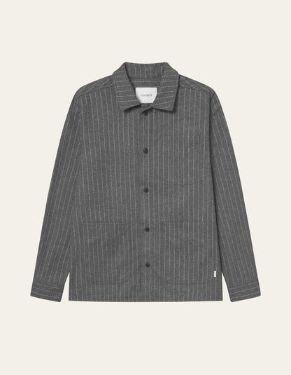 Les Deux Layton Pinstripe Mouliné Overshirt Grey Mel Grey Melange