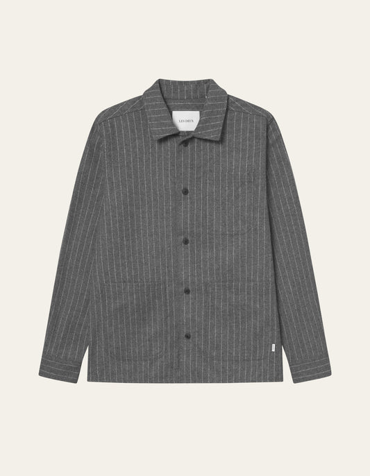 Les Deux Layton Pinstripe Mouliné Overshirt Grey Mel Grey Melange