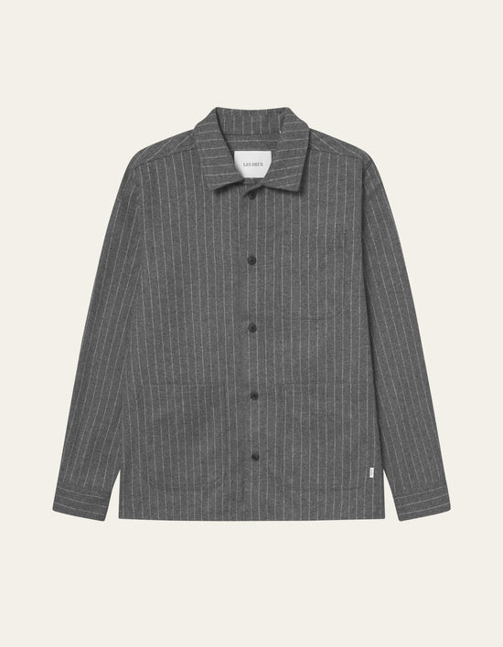 Les Deux Layton Pinstripe Mouliné Overshirt Grey Mel Grey Melange — Les Deux