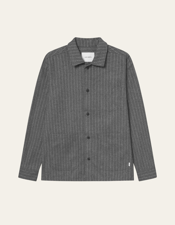 Les Deux Layton Pinstripe Mouliné Overshirt Grey Mel Grey Melange — Les Deux