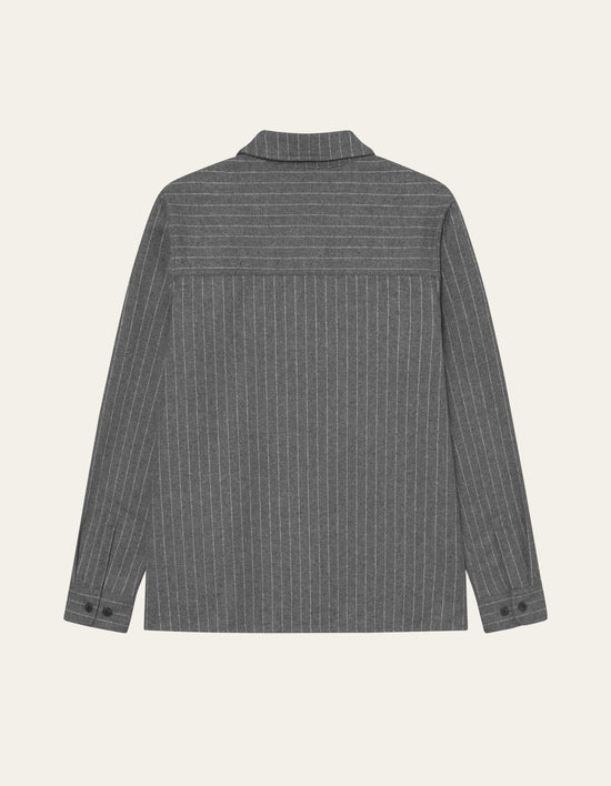 Les Deux Layton Pinstripe Mouliné Overshirt Grey Mel Grey Melange