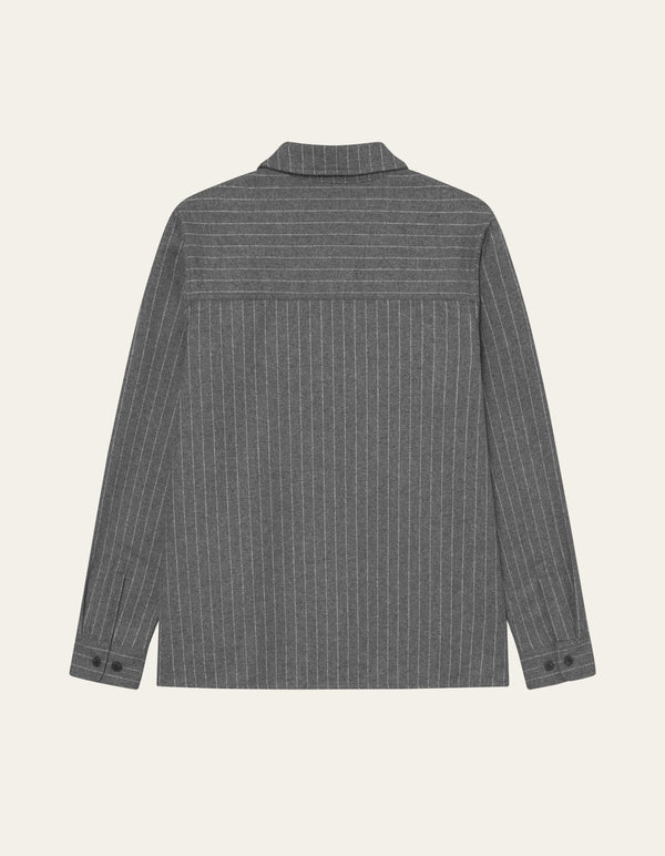 Les Deux Layton Pinstripe Mouliné Overshirt Grey Mel Grey Melange