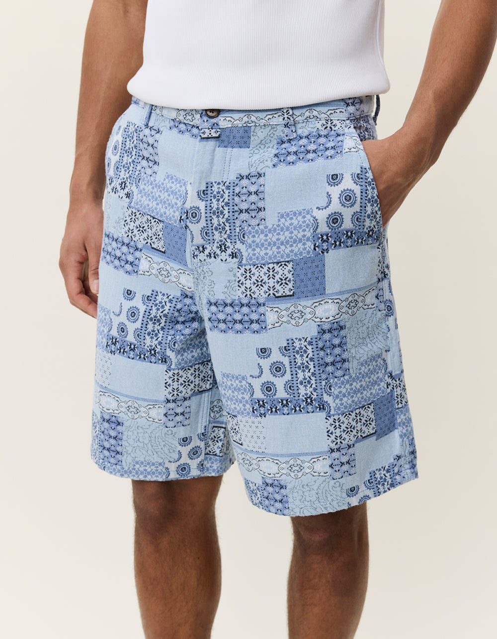 Les Deux PATCHWORK JACQUARD SHORTS Skyway Blue