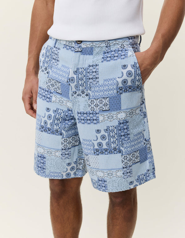 Les Deux PATCHWORK JACQUARD SHORTS Skyway Blue — Les Deux