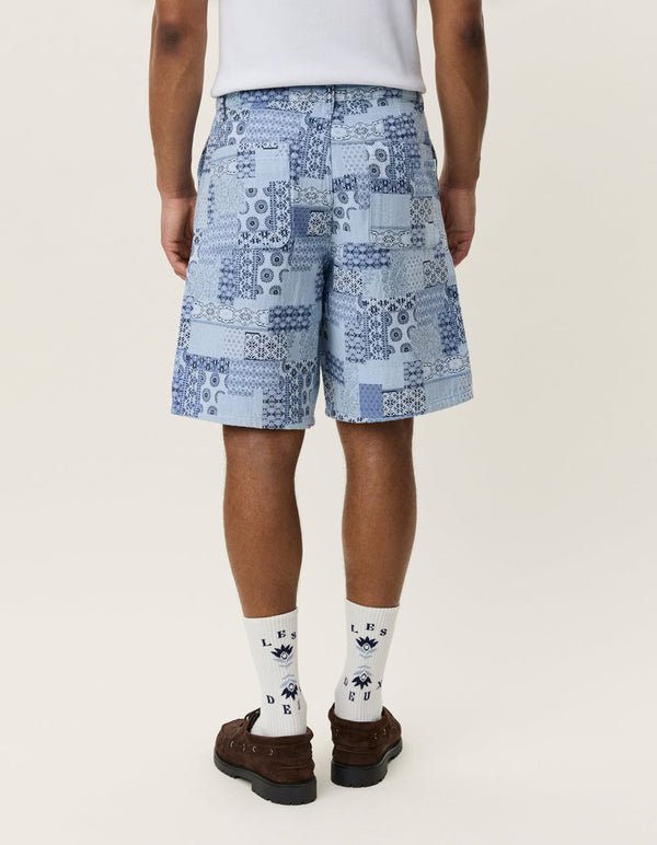 Les Deux PATCHWORK JACQUARD SHORTS Skyway Blue