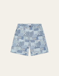 Les Deux PATCHWORK JACQUARD SHORTS Skyway Blue