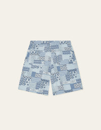 Les Deux PATCHWORK JACQUARD SHORTS Skyway Blue