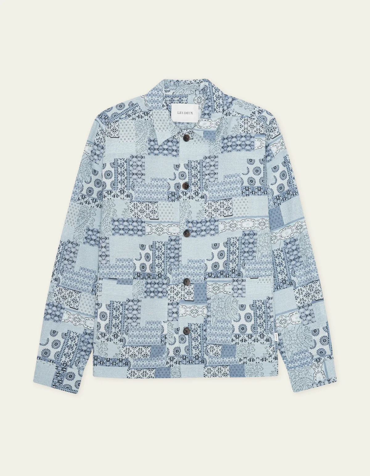Les Deux Patchwork Jacquard Overshirt Skyway Blue