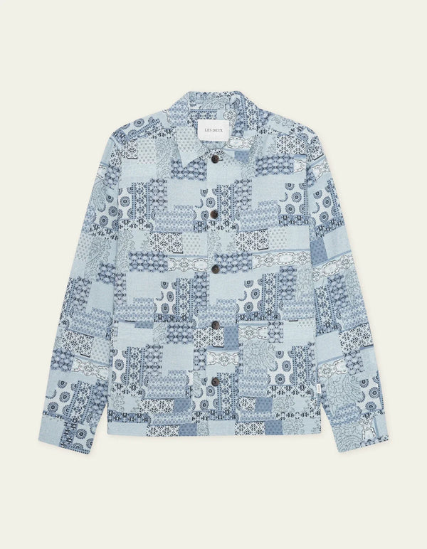 Les Deux Patchwork Jacquard Overshirt Skyway Blue — Les Deux