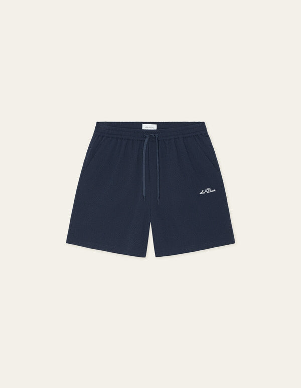 Les Deux STAN SEERSUCKER SWIM SHORTS Dark Navy — Les Deux