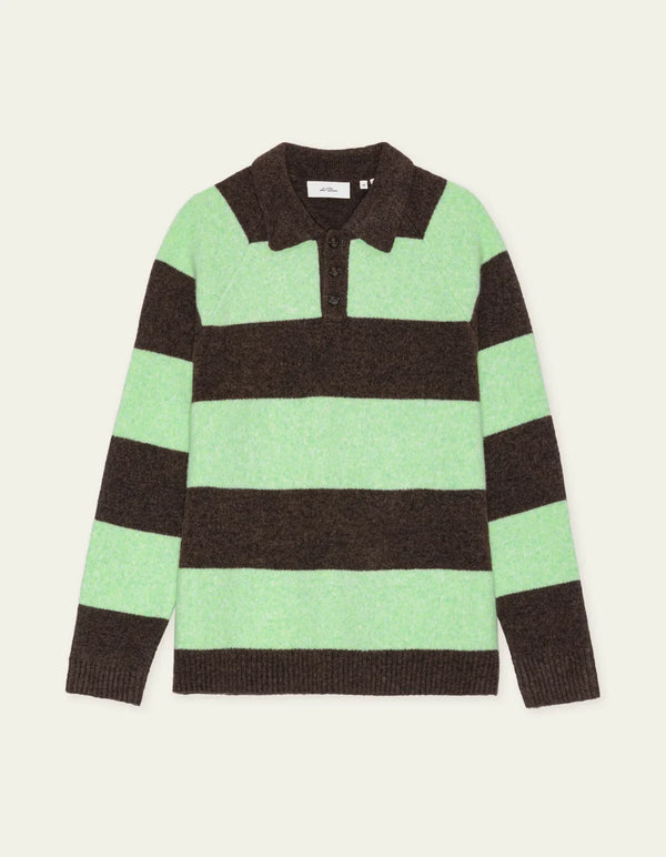 Les Deux STRIPED MELANGE KNITTED POLO Mountain Grey Melange — Les Deux