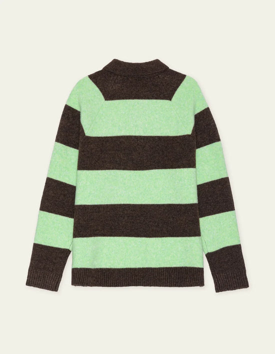 Les Deux STRIPED MELANGE KNITTED POLO Mountain Grey Melange
