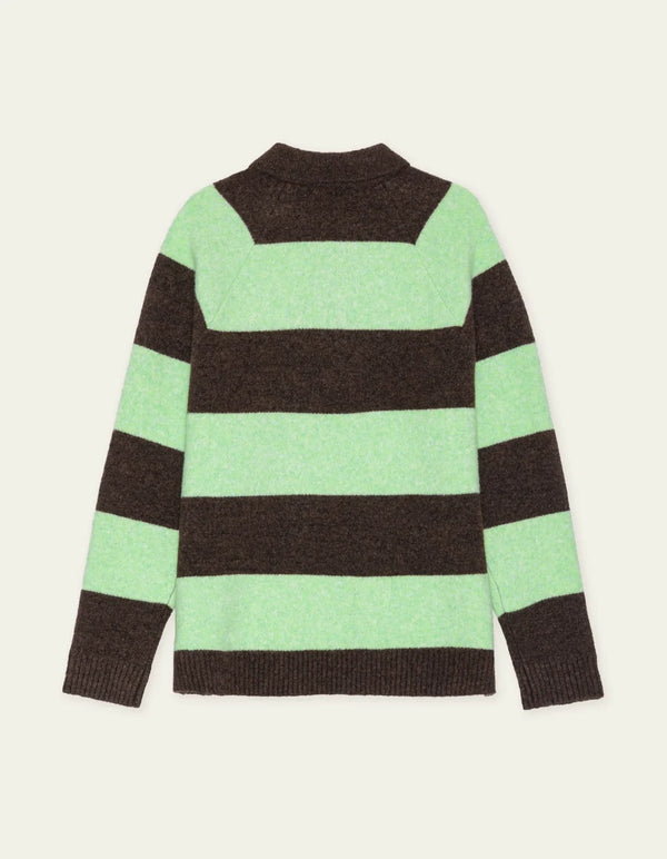 Les Deux STRIPED MELANGE KNITTED POLO Mountain Grey Melange