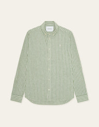 Les Deux STRIPE COTTON LINEN L/S SHIRT Artichoke Green