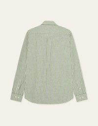 Les Deux STRIPE COTTON LINEN L/S SHIRT Artichoke Green