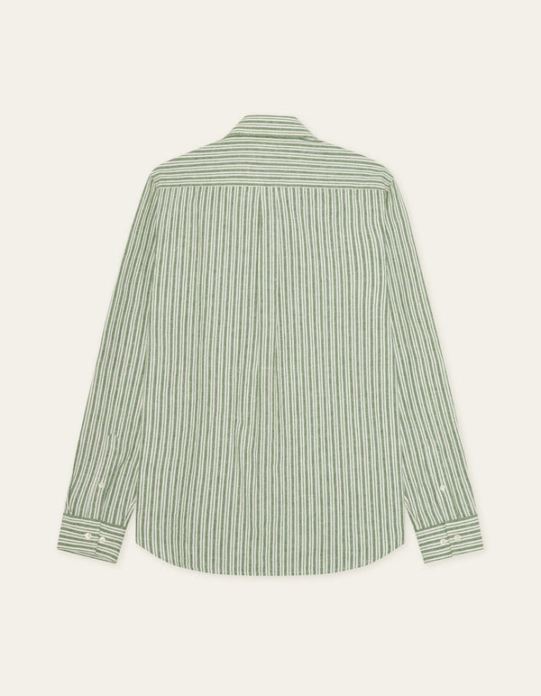 Les Deux STRIPE COTTON LINEN L/S SHIRT Artichoke Green