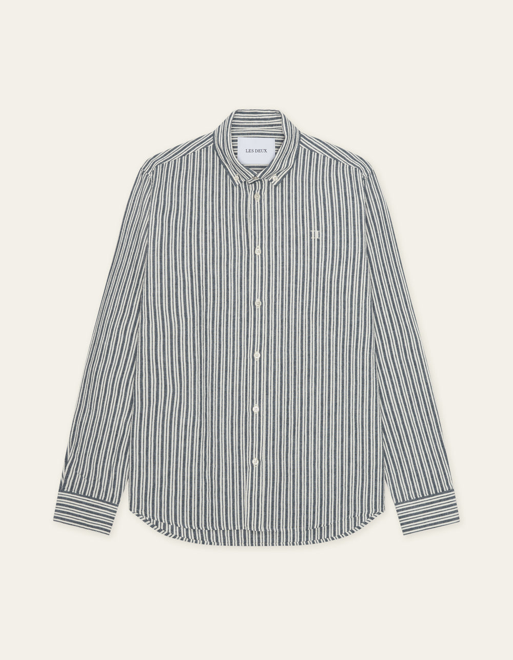 Les Deux STRIPE COTTON LINEN L/S SHIRT Dark Denim Blue