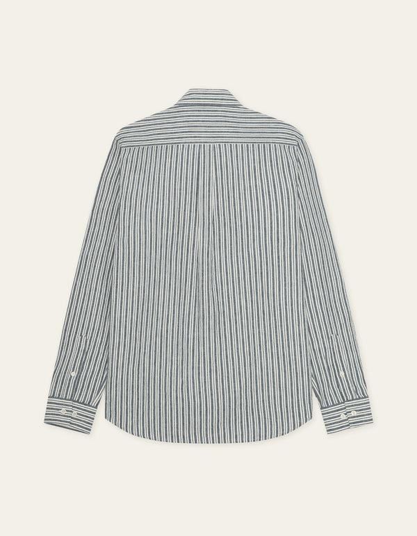 Les Deux STRIPE COTTON LINEN L/S SHIRT Dark Denim Blue