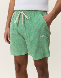 Les Deux STRIPE SEERSUCKER SWIM SHORTS Artichoke Green