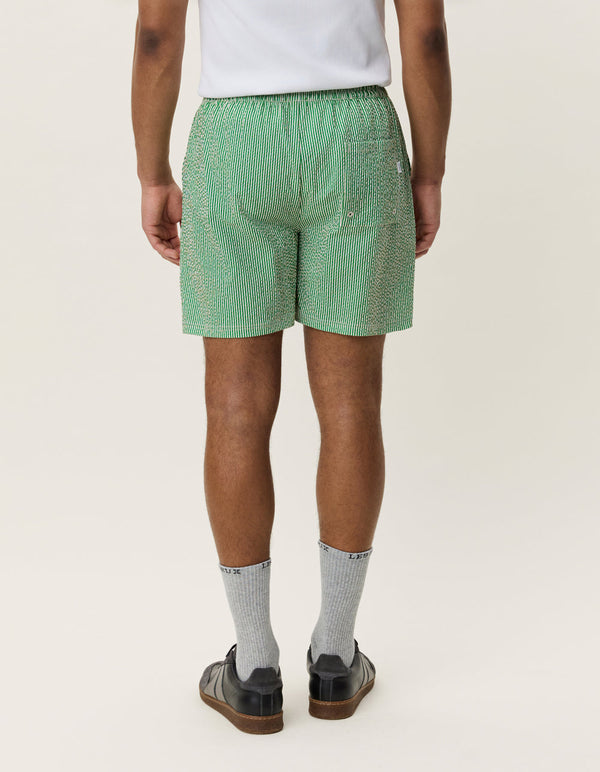 Les Deux STRIPE SEERSUCKER SWIM SHORTS Artichoke Green