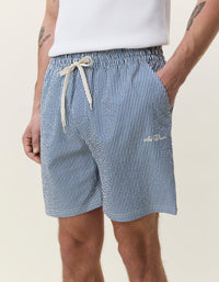 Les Deux STRIPE SEERSUCKER SWIM SHORTS Dark Denim Blue