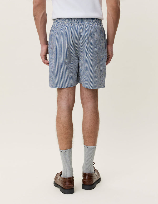 Les Deux STRIPE SEERSUCKER SWIM SHORTS Dark Denim Blue
