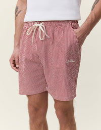 Les Deux STRIPE SEERSUCKER SWIM SHORTS Rhubarb Red