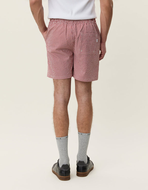 Les Deux STRIPE SEERSUCKER SWIM SHORTS Rhubarb Red