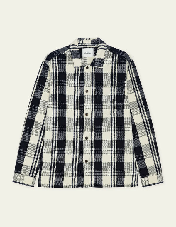 Les Deux STRUCTURED CHECK OVERSHIRT Dark Navy Blue — Les Deux