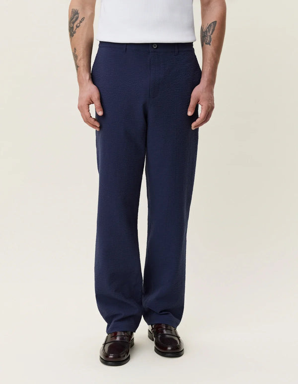 Les Deux Seersucker Suit Pants Dark Navy Blue — Les Deux