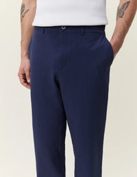 Les Deux Seersucker Suit Pants Dark Navy Blue
