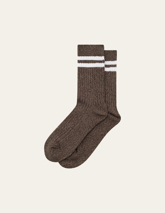 Les Deux Striped Melange Socks Slate Brown