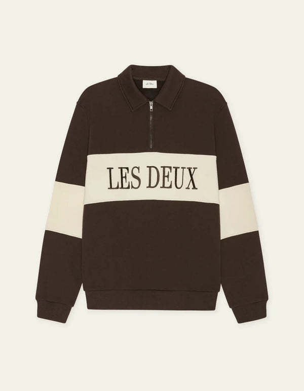 Les Deux ZIPPER RUGBY SWEATSHIRT Mole Brown — Les Deux