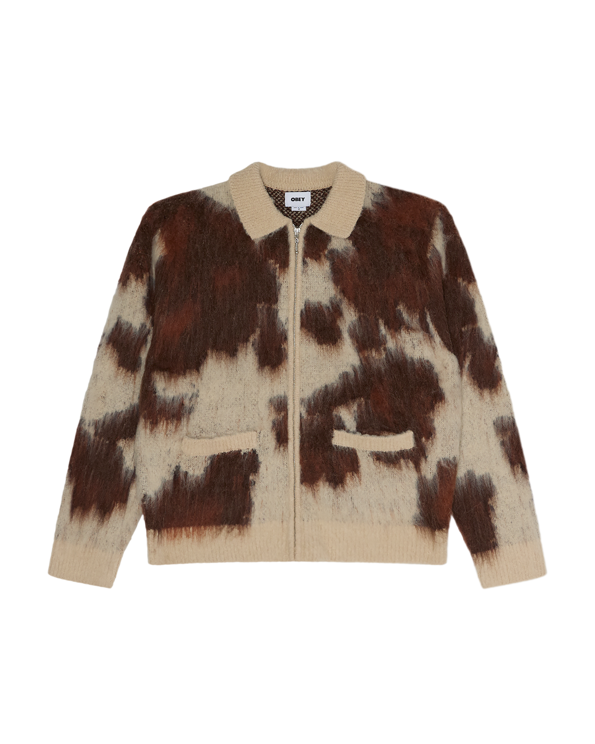 OBEY COW PATTERN ZIP SWEATER COW MULTI
