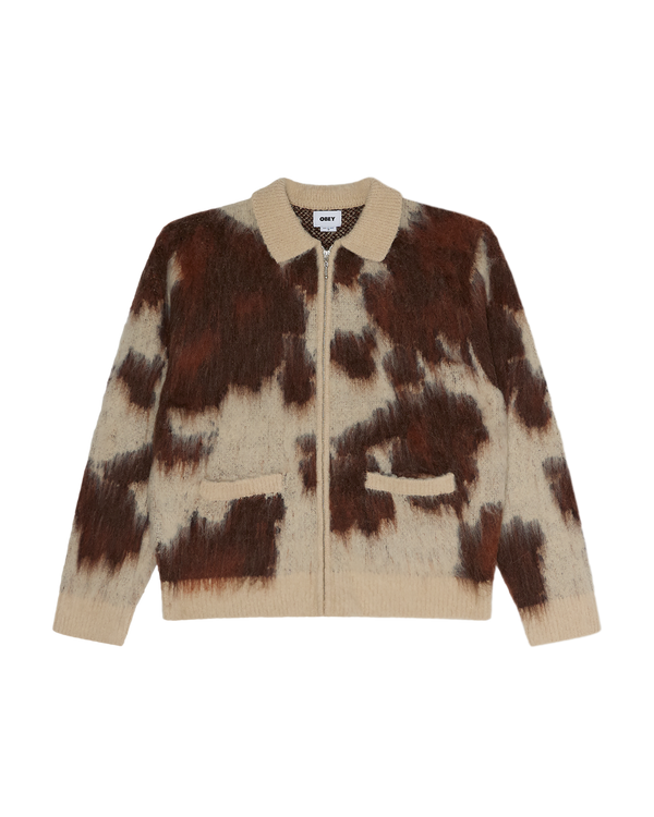 OBEY COW PATTERN ZIP SWEATER COW MULTI — Obey