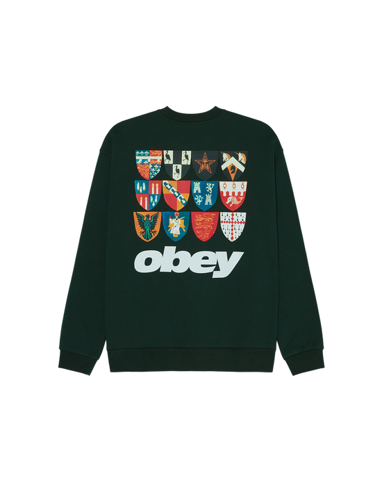 OBEY SHIELDS EXTRA HEAVY CREWNECK GREEN GABLES — Obey